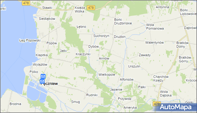 mapa Annów gmina Zadzim, Annów gmina Zadzim na mapie Targeo