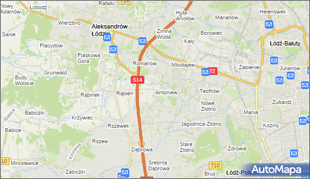 mapa Antoniew gmina Aleksandrów Łódzki, Antoniew gmina Aleksandrów Łódzki na mapie Targeo