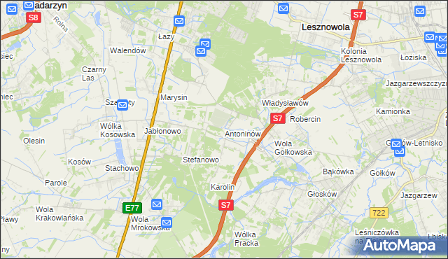 mapa Antoninów gmina Piaseczno, Antoninów gmina Piaseczno na mapie Targeo