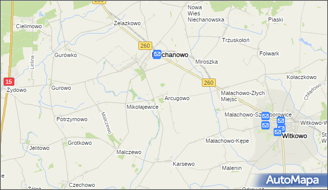 mapa Arcugowo, Arcugowo na mapie Targeo