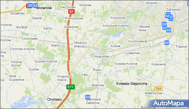 mapa Augustów gmina Kowala, Augustów gmina Kowala na mapie Targeo