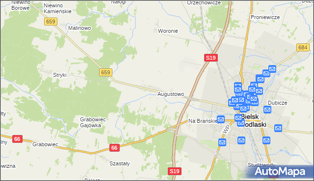 mapa Augustowo gmina Bielsk Podlaski, Augustowo gmina Bielsk Podlaski na mapie Targeo