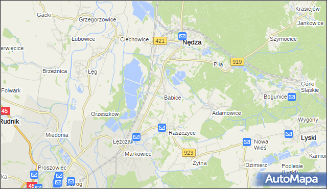 mapa Babice gmina Nędza, Babice gmina Nędza na mapie Targeo