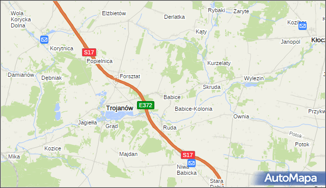 mapa Babice gmina Trojanów, Babice gmina Trojanów na mapie Targeo