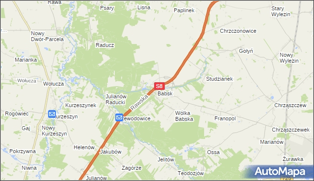 mapa Babsk gmina Biała Rawska, Babsk gmina Biała Rawska na mapie Targeo