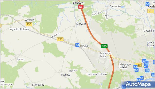 mapa Baczyna gmina Lubiszyn, Baczyna gmina Lubiszyn na mapie Targeo