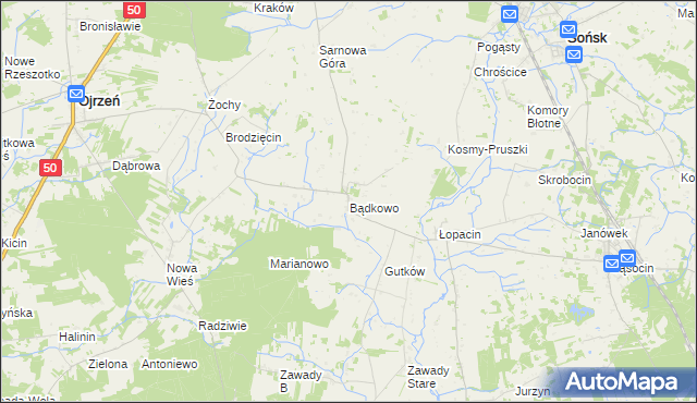 mapa Bądkowo gmina Sońsk, Bądkowo gmina Sońsk na mapie Targeo