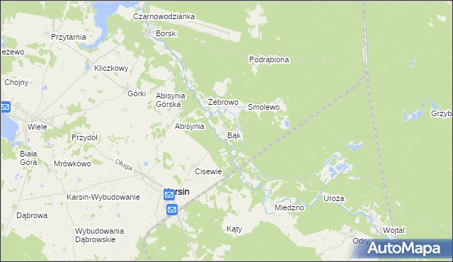 mapa Bąk gmina Karsin, Bąk gmina Karsin na mapie Targeo