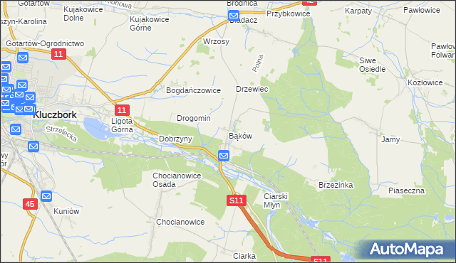 mapa Bąków gmina Kluczbork, Bąków gmina Kluczbork na mapie Targeo