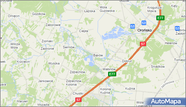 mapa Bąków gmina Orońsko, Bąków gmina Orońsko na mapie Targeo