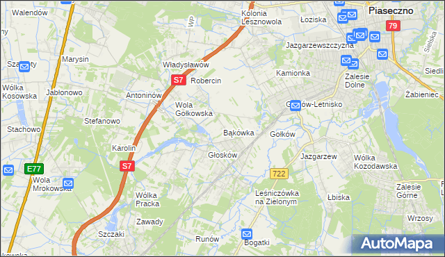 mapa Bąkówka gmina Piaseczno, Bąkówka gmina Piaseczno na mapie Targeo