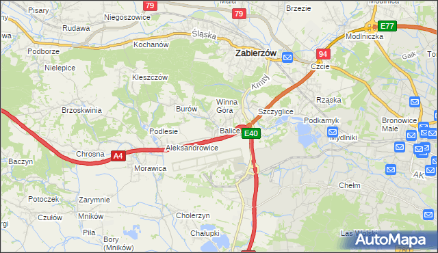 mapa Balice gmina Zabierzów, Balice gmina Zabierzów na mapie Targeo