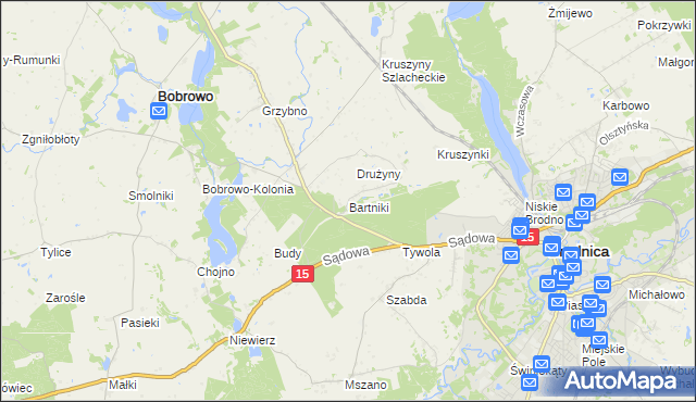 mapa Bartniki gmina Brodnica, Bartniki gmina Brodnica na mapie Targeo