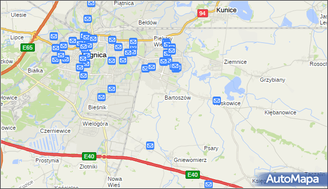 mapa Bartoszów gmina Legnickie Pole, Bartoszów gmina Legnickie Pole na mapie Targeo
