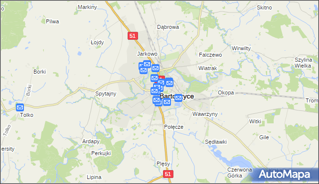 mapa Bartoszyce, Bartoszyce na mapie Targeo