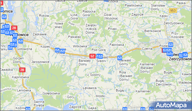 mapa Barwałd Średni, Barwałd Średni na mapie Targeo