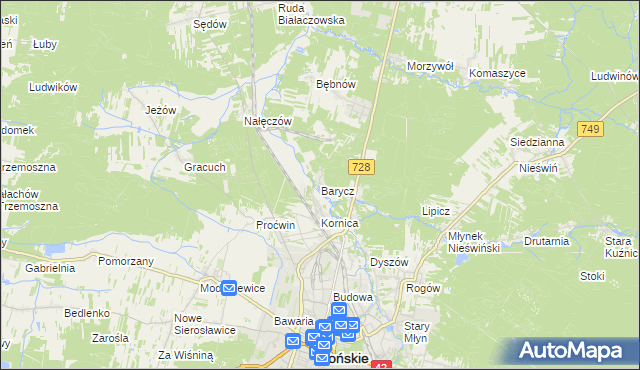 mapa Barycz gmina Końskie, Barycz gmina Końskie na mapie Targeo
