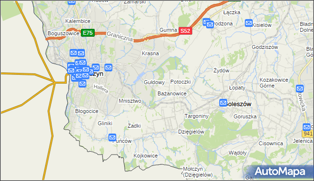 mapa Bażanowice, Bażanowice na mapie Targeo