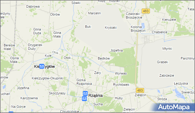 mapa Będków gmina Rząśnia, Będków gmina Rząśnia na mapie Targeo