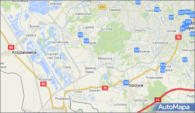 mapa Bełsznica, Bełsznica na mapie Targeo