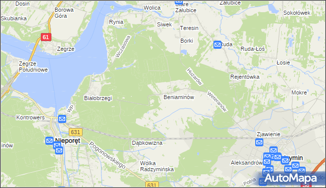 mapa Beniaminów gmina Nieporęt, Beniaminów gmina Nieporęt na mapie Targeo
