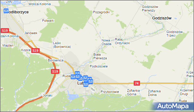 mapa Biała Druga gmina Janów Lubelski, Biała Druga gmina Janów Lubelski na mapie Targeo
