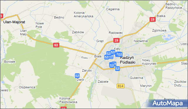 mapa Biała gmina Radzyń Podlaski, Biała gmina Radzyń Podlaski na mapie Targeo