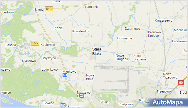 mapa Biała gmina Stara Biała, Biała gmina Stara Biała na mapie Targeo