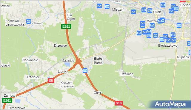 mapa Białe Błota powiat bydgoski, Białe Błota powiat bydgoski na mapie Targeo