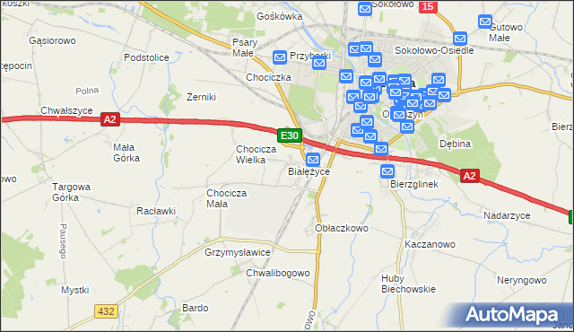 mapa Białężyce, Białężyce na mapie Targeo