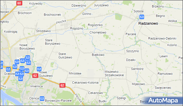mapa Białkowo gmina Radzanowo, Białkowo gmina Radzanowo na mapie Targeo