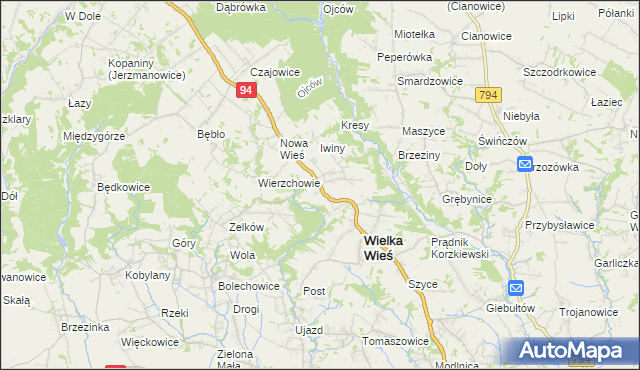 mapa Biały Kościół gmina Wielka Wieś, Biały Kościół gmina Wielka Wieś na mapie Targeo