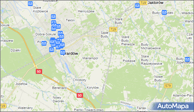 mapa Bieganów gmina Jaktorów, Bieganów gmina Jaktorów na mapie Targeo