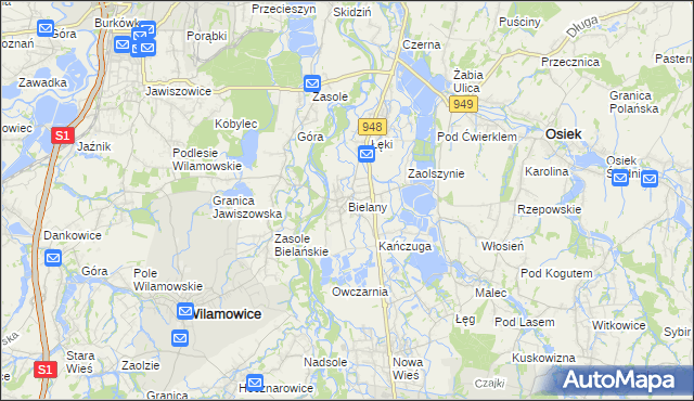 mapa Bielany gmina Kęty, Bielany gmina Kęty na mapie Targeo