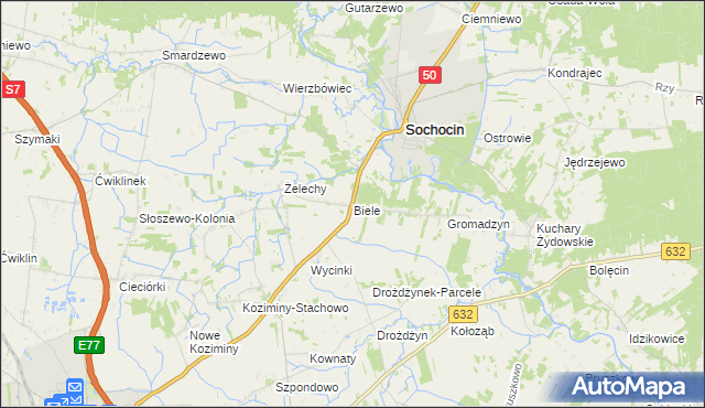 mapa Biele gmina Sochocin, Biele gmina Sochocin na mapie Targeo