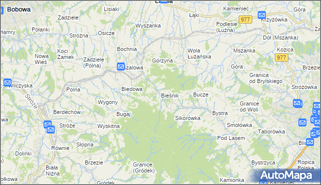 mapa Bieśnik gmina Łużna, Bieśnik gmina Łużna na mapie Targeo