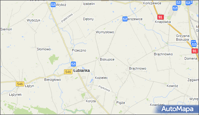 mapa Biskupice gmina Łubianka, Biskupice gmina Łubianka na mapie Targeo