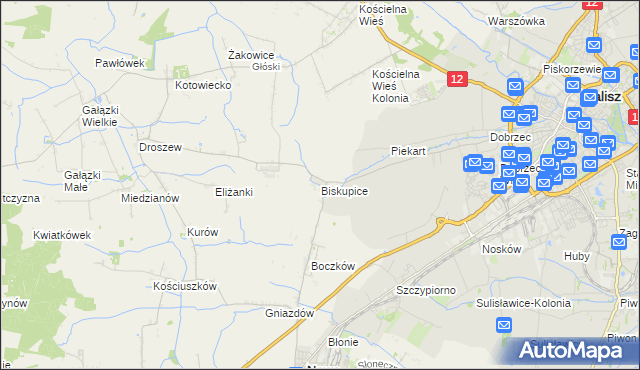 mapa Biskupice gmina Nowe Skalmierzyce, Biskupice gmina Nowe Skalmierzyce na mapie Targeo