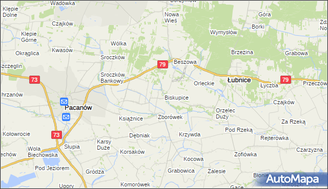 mapa Biskupice gmina Pacanów, Biskupice gmina Pacanów na mapie Targeo