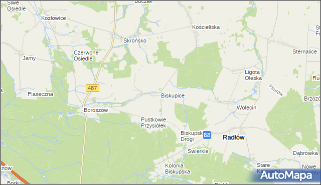 mapa Biskupice gmina Radłów, Biskupice gmina Radłów na mapie Targeo