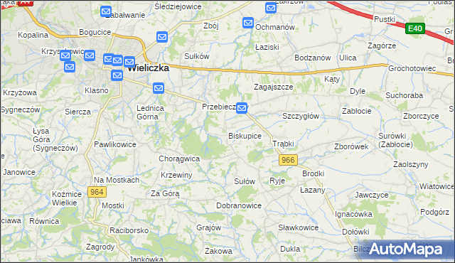 mapa Biskupice powiat wielicki, Biskupice powiat wielicki na mapie Targeo
