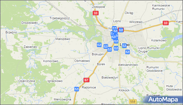 mapa Biskupin gmina Lipno, Biskupin gmina Lipno na mapie Targeo