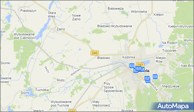 mapa Bladowo gmina Tuchola, Bladowo gmina Tuchola na mapie Targeo