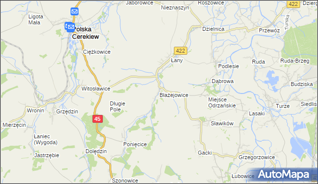 mapa Błażejowice gmina Cisek, Błażejowice gmina Cisek na mapie Targeo