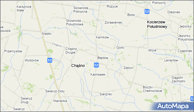 mapa Błędów gmina Chąśno, Błędów gmina Chąśno na mapie Targeo