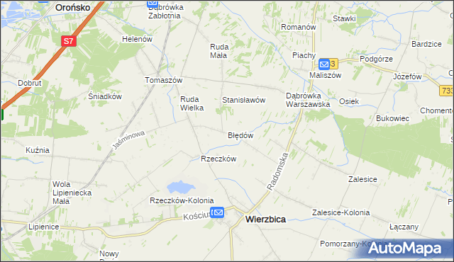 mapa Błędów gmina Wierzbica, Błędów gmina Wierzbica na mapie Targeo