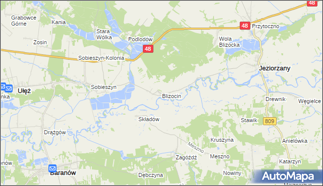 mapa Blizocin gmina Jeziorzany, Blizocin gmina Jeziorzany na mapie Targeo