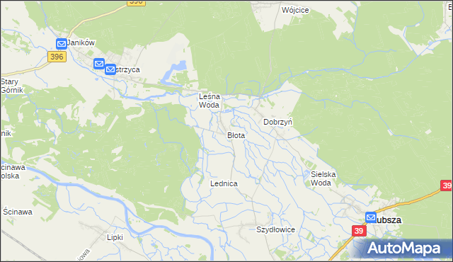 mapa Błota gmina Lubsza, Błota gmina Lubsza na mapie Targeo