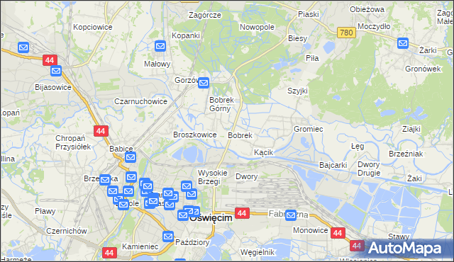 mapa Bobrek gmina Chełmek, Bobrek gmina Chełmek na mapie Targeo