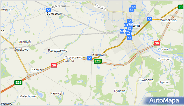 mapa Bobrowice gmina Sławno, Bobrowice gmina Sławno na mapie Targeo